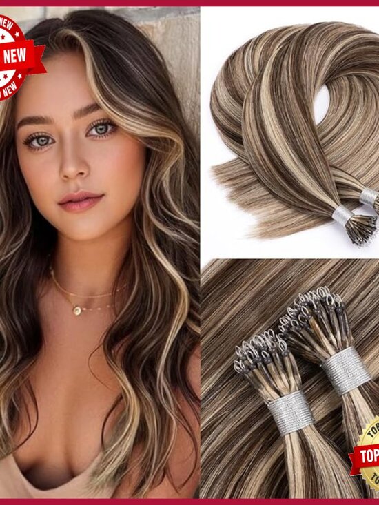 Real Human Hair Nano Ring Extensions 22 Inch Pre-Bonded Tips 50g